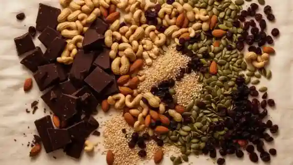 Real nuts, dark chocolate, seeds